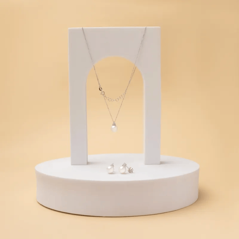 Оправа из белого золота с жемчугом и кубическим цирконием, 14-каратное золото