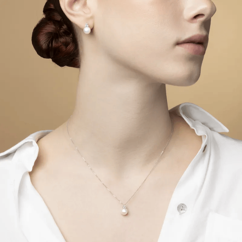 Оправа из белого золота с жемчугом и кубическим цирконием, 14-каратное золото